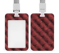 Red Velvet Diamond Leather Flat ID Badge Holder Retractable Clip Card Holder Card Protector Name Badge Name Tag for Work Office Doctor Nurse