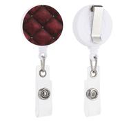 Red Velvet Diamond Leather Pattern Retractable Badge Holder Reel Clip ID Card Holder for Doctor Nurse Student Office Worker