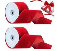 Red -Velvet Ribbon 2 Rolls,red Ribbon for Christmas Wreath,Thick Red Ri bbon, Wired Christmas Ribb on for Gift Wrapping Wreath Chris tmas Tree Part Y Decoration Crafts Home Decor Bouquets