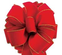 Red Velvet Ribbon Velvet Christmas Ribbon Red Wired 50 Yards/2.5 (2 1/2) Inch Wide w. Gold Trim Wire-Edge: Valentine, Xmas Gift Wrap, Christmas Tree Bows/Outdoor/Wire Ribbons for Crafts/Gifts