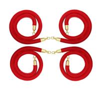 Red Velvet Rope with - Set of 4 Crowd Control Barriers 2m/6.5ft Traffic Divider Queue Management Premium Quality Velvet Ropes for Events and Venues