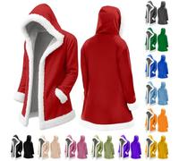 Red Velvet Santa Coat with Hood and Plush Lining, Warm Cardigan Christmas Costume for Men, Cozy Fleece Jacket with Zip for Christmas Party, Party and Leisure, red, 3XL