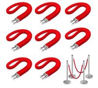 Red Velvet Stanchion Rope Set - 8 Pieces, 4ft Crowd Control Barrier with Silver Hooks, Queue Management for Red Carpet Events & Car Shows, Premium Velvet Hanging Ropes