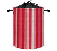 Red Velvet Stripe Pattern Preppy Tone Laundry Basket Laundry Hamper Round Collapsible Drawstring Clothes Hamper for Bedroom Bathroom