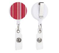 Red Velvet Stripe Pattern Preppy Tone Retractable Badge Holder Reel Clip ID Card Holder for Doctor Nurse Student Office Worker