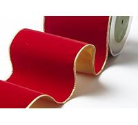 Red Velvet with Gold Back & Wired Gold Edge 100mm Ribbon by May Arts on a 1m Length (N.B. This is Cut from a roll)