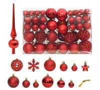 vidaXL 111 Piece Red Christmas Bauble Set - Polystyrene - Includes Mixed Sizes (3cm, 4cm, 6cm) and Styles (Matte, Glitter, Glossy, Openwork) - Ideal for Trees, Garland, Wreaths & Window Decorations.