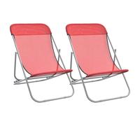 (red) vidaXL Folding Beach Chairs Lounger 2 pcs Textilene and Powder-coated Steel