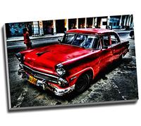 Red Vintage Classic Car Canvas Print Wall Art Picture Canvas Prints Large A1 30 X 20 Inches (76.2Cm X 50.8Cm)
