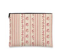 Red Vintage Cosmetic Bag, Floral Canvas Stripe Pattern Travel Makeup Organizer for Women, Portable Zipper Pouch Skincare Toiletry Bag Gift for Spring Holidays, red, 7x9 Inch, Floral