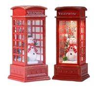 Red Vintage Luminous Christmas Phone Booth Lantern Christmas Tree Santa Claus Figure in Phone Booth, Christmas Decorative Light Lanterns, Table Desk Decoraci