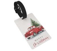 Red Vintage Truck Carrying A Christmas Tree Luggage Tags Name Id Label Suitcase Tags, Ideal for Travel Cruise Backpacks Bag