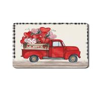Red Vintage Truck Dish Drying Mats for Kitchen Counter, Heart Pattern Absorbent Rubber Dish Drainer Mat, Valentine'S Day Rustic Style Drying Pad 12x20 Inch
