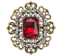Red Vintage Victorian Brooch Pin for Women with Large Rhinestone Ruby - Gold Crystal Antique Brooches - Jewelry Accessory for Lady, Gift for Christmas (1PC)