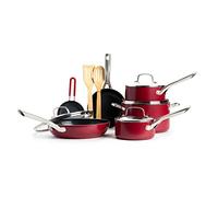 Red Volcano Textured Healthy Ceramic Nonstick 12 Piece Cookware Pots and Pans Set
