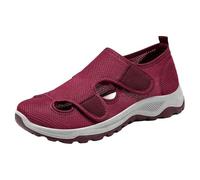 Red Walking Shoes for Edema and Swollen Feet Women Adjustable Strap Extra Wide Fit Orthopedic Breathable Diabetic Shoes for Ladies Elderly Swollen Pain Relief Footwear Size 6.5