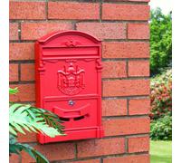 Red Wall Mounted Lockable Letterbox - Weather Resistant Galvanised Steel Retro Style Post Mail Box - Measures H41 X W25.5 X D9Cm