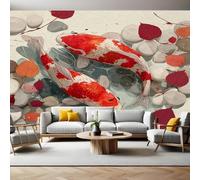 Red Wall Mural 250 x 180 cm Two koi carps Non-Woven Art Print Wallpaper Mural for Walls Living Room Bedroom TV Background Boys Girls Kids Rooms Decoration
