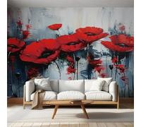 Red Wallpaper, Rustic Moody Flower Puppy Wallpaper for Living Room, Bedroom, Non-Woven Decor Wall Paper, Photo Mural Children's Room, Hallway, Lounge, 300 x 210