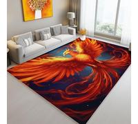 Red Washable Area Rug 160 x 230 cm, Fantasy Digital Art Phoenix Non-Slip Rugs Soft Stain Resistant Easy - Floor Carpet for Living Room Bedroom