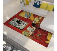 Red Washable Area Rugs Abstract Floral Animals Pattern Small Rugs for Living Room Low Pile Golden Yellow Soft Bedroom Rug Non Slip Short Pile Rug 200x300cm for Dining Room Entryway Dorm Office Lounge