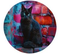 Red Washable Round Area Rug 180cm, Abstract Style Soft Fluffy Circle Carpet Rug, Neon Lights Animal Portraits Cats Printed Short Pile Non Slip Floor Rugs for Entryway Living Room Bedroom
