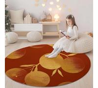 Red Washable Round Rug Area Rug for Living Room - Abstract Orange Gold Foil Pattern Print Large Rug with Upgrade Anti-slip PVC Material for Bedroom Classic Round Carpet Non Shedding, 150 cm