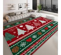 Red Washable Rugs 140 x 200 cm Christmas Tree Snowflakes Hearts Non Slip Rug, Christmas Theme Large Carpet - Living Room Bedroom Kitchen Hall Lounge Low Pile Soft Touch Area Rugs