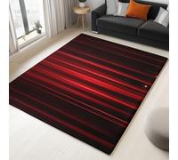 Red Washable Rugs for Bedroom, 80 x 150 cm Soft Living Room Rugs, Non-slip Rug Carpet Short Pile Mystical Abstract Neon Lines Printed Floor Mat for Office Entrance Dinning Room