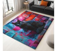 Red Washable Rugs for Living Room - Abstract Style Ultra Soft Area Rugs, Short Pile Non-Slip Non-Shedding Neon Lights Animal Portraits Cats printed Carpet for Bedroom Dining Room 120 x 170 cm