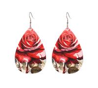 Red Watercolor Rose Flower Acrylic Hoop Earrings For Women Teardrop Dangle Earrings Lightweight Fashion Jewelry Gifts Outfits Accessories For Women Ladies