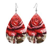 Red Watercolor Rose Flower Earrings For Women Teardrop Dangle Earrings Leather Lightweight Fashion Jewelry Gifts Outfits Accessories For Women Ladies