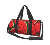 Red Watermelon Large Round Travel Duffle Bag, Full-Print Canvas Weekender with Padded Lining, Multiple Pockets,Detachable Shoulder Strap and Soft Leather Handles