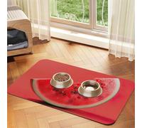 Red watermelon print Cats Pet Bowl Placemat Pet Feeding Mats for Dogs, Non-Slip PU Leather Tablecloth for Pets