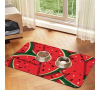 Red Watermelon print Cats Pet Bowl Placemat Pet Feeding Mats for Dogs, Non-Slip PU Leather Tablecloth for Pets