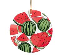Red Watermelon Print Ceramic Round Pendant For Travel Ornaments For Home Decor Christmas Ornament