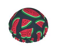 Red Watermelon Print Large Waterproof Shower Bonnet For Women Long Hair, Washable Elastic Band Bath Hair Hat