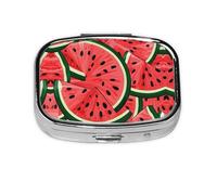 Red Watermelon Print Pill Box 2 Compartment Medicine Pill Case,Portable for Pocket Or Purse Pill Box Decorative Metal Medicine Organizer