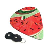 Red Watermelon Printed Guitar Picks, 6 Pack with Leather Keychain Pick Holder - 0.46mm, 0.71mm, 0.96mm Assorted Thickness for Acoustic Ukulele, Electric Guitar, Acoustic Guitar, Bass
