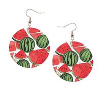Red Watermelon Printed Round Earrings For Women, 1 Pair Lightweight Leather Pierced Earrings Set Trendy Jewelry Gifts For Women Girls