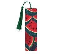 Red Watermelon Wooden Bookmarks 5 Pcs,Handmade Double-Sided Printed Book Marks Page Markers with Dark Green Tassels Book Accessories Gift for Book Lovers Women Men