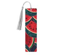 Red Watermelon Wooden Bookmarks 5 Pcs,Handmade Double-Sided Printed Book Marks Page Markers with Gray Tassels Book Accessories Gift for Book Lovers Women Men