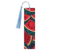 Red Watermelon Wooden Bookmarks 5 Pcs,Handmade Double-Sided Printed Book Marks Page Markers with Sky Blue Tassels Book Accessories Gift for Book Lovers Women Men