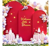 Red Wedding Arch Cover (7.2FT, 6.6FT, 6FT) Set of 3 Arch Covers Stretchy Backdrop Spandex Fitted Chiara Backdrop Stands Cover for Birthday Party Baby Shower Wedding Arch Stand Decoration