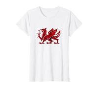 Red Welsh Dragon Cymru Am Byth Wales T-Shirt, Women, White, XX-Large