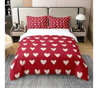 Red White 100% Cotton Duvet Cover Single Cute Heart Pattern Bed Sets for Kids Boys Girls Valentine Day Gift Bedding Set Cartoon Love Geometric Bedspread Cover Love Heart Soft Breathable Quilt Cover