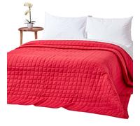 HOMESCAPES - 100% Cotton Reversible Twin Colour Quilted Bedspread Throw - Red & White - Single 150 x 200 cm - Washable Bedding Sofa Throw