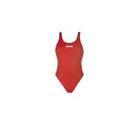 (Red, White, 30) Arena Solid Swim Tech High Women's Swimming Costume with Open Back