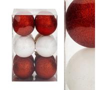 VFM - Baubles Red & White 5cm Assorted (12 Pack) - Christmas Tree Decorations