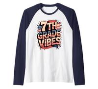 Red White 7TH Grade Vibes First Day US Flag My Teacher Squad Raglan Baseball Tee